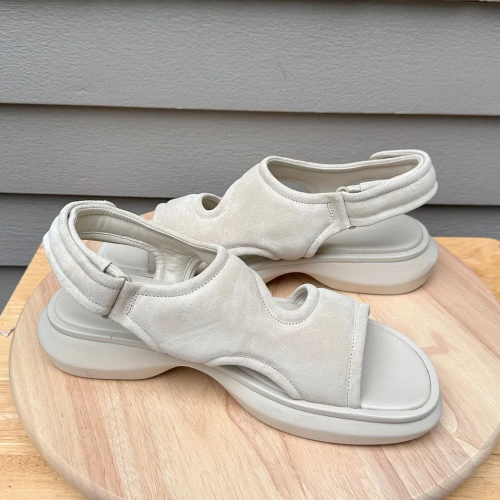 Vince Glyn Suede Platform Sandals Bone White Slingback Womens 9 EUR 40